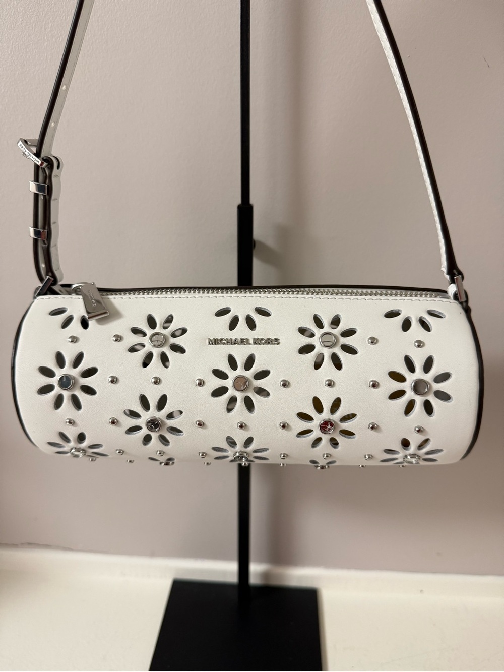 Michael Kors White Floral Cutout Mini Shoulder Bag!